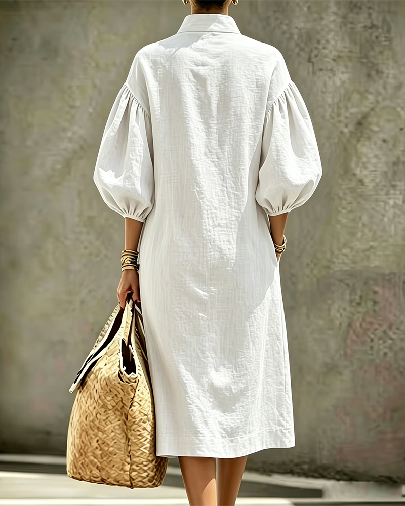 Vestido con mangas acampanadas y media cremallera, estilo camisa