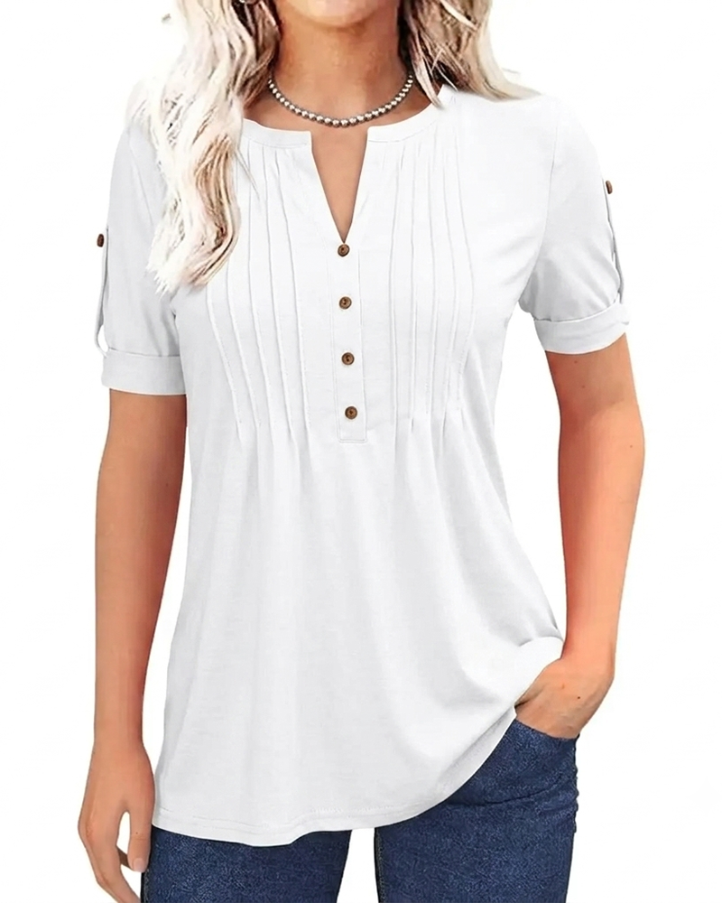 Camiseta plisada tipo Henley de manga corta