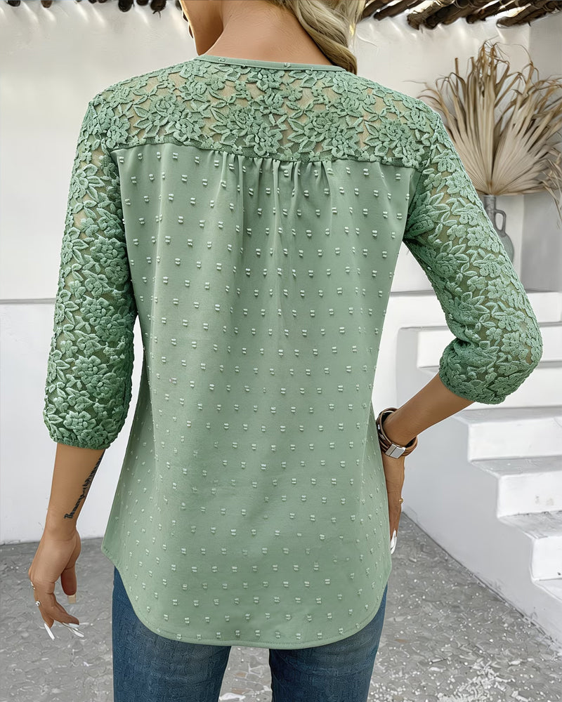 Blusa de encaje con diseño de patchwork 3D y estampado floral