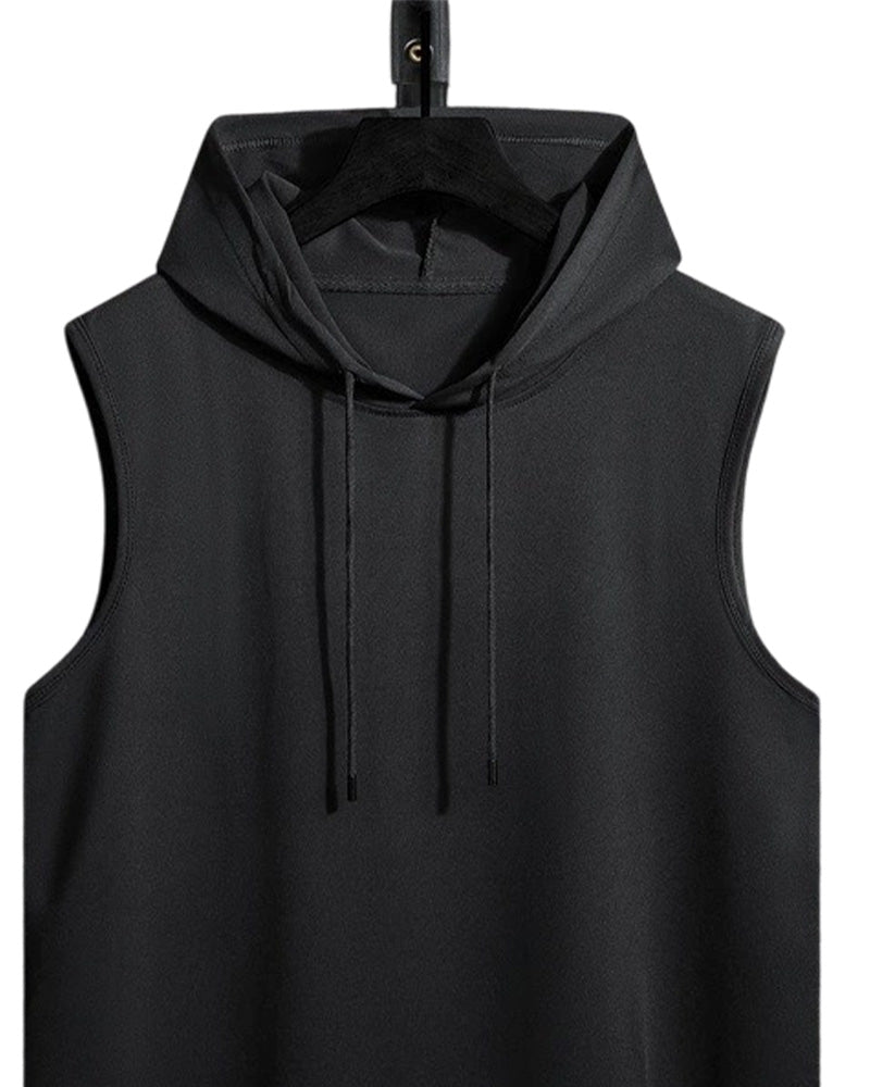 Camiseta deportiva sin mangas con capucha y cordón