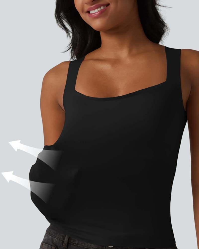 Camiseta sin mangas de color liso, escote cuadrado, sujetador incorporado