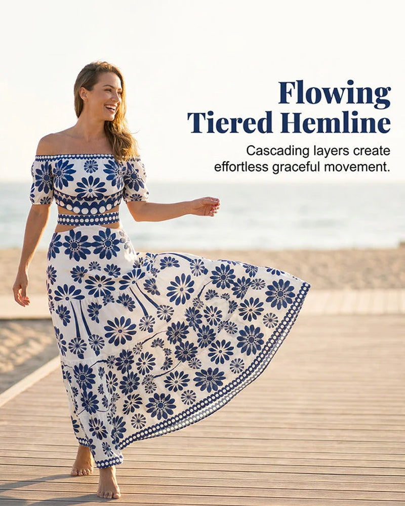 Vestido con hombros al aire y estampado floral