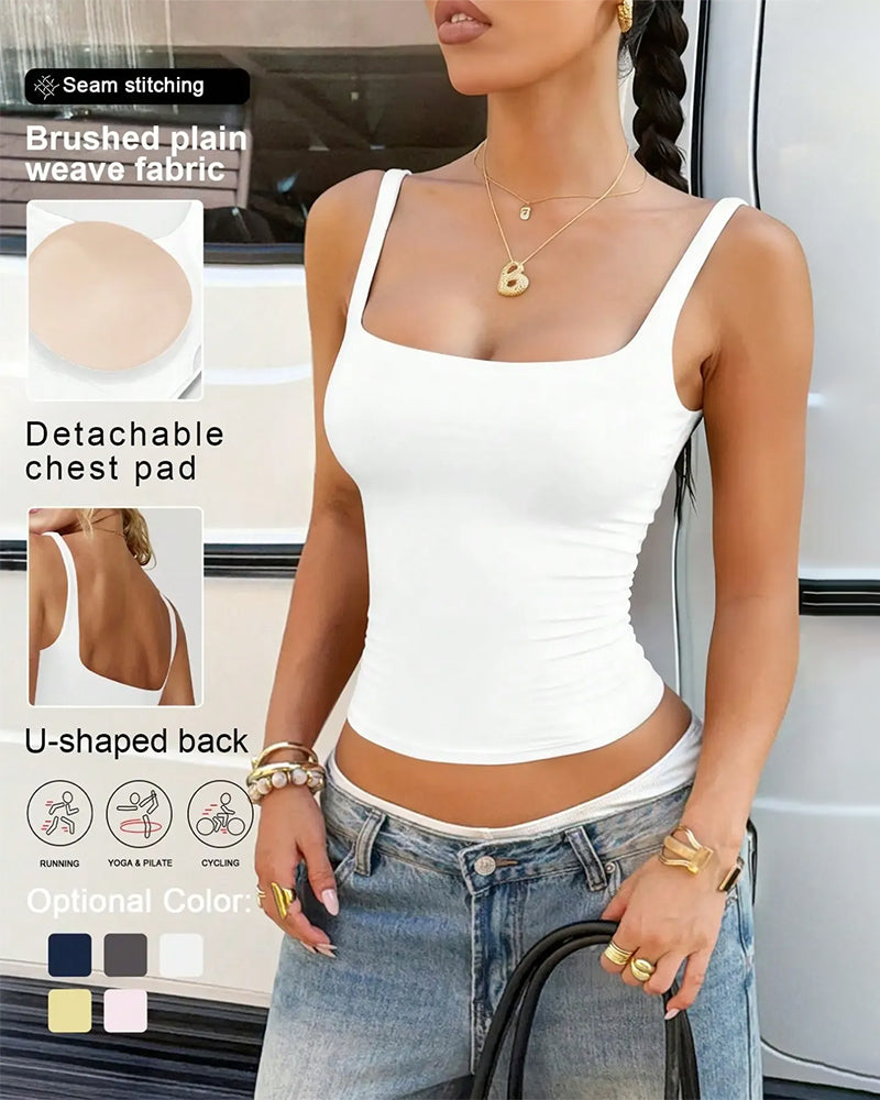 Camiseta de tirantes lisa con cuello cuadrado y sujetador integrado.
