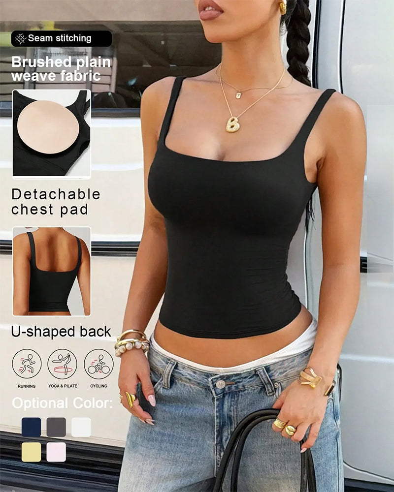 Camiseta de tirantes lisa con cuello cuadrado y sujetador integrado.
