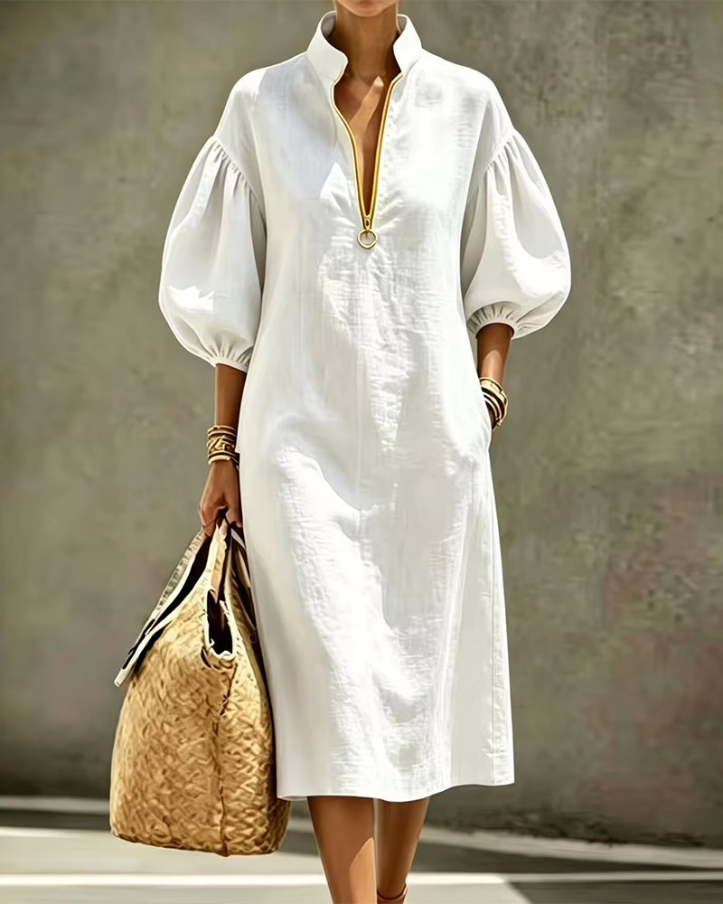 Vestido con mangas acampanadas y media cremallera, estilo camisa