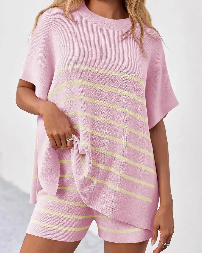 Conjunto de pantalones cortos informales a rayas