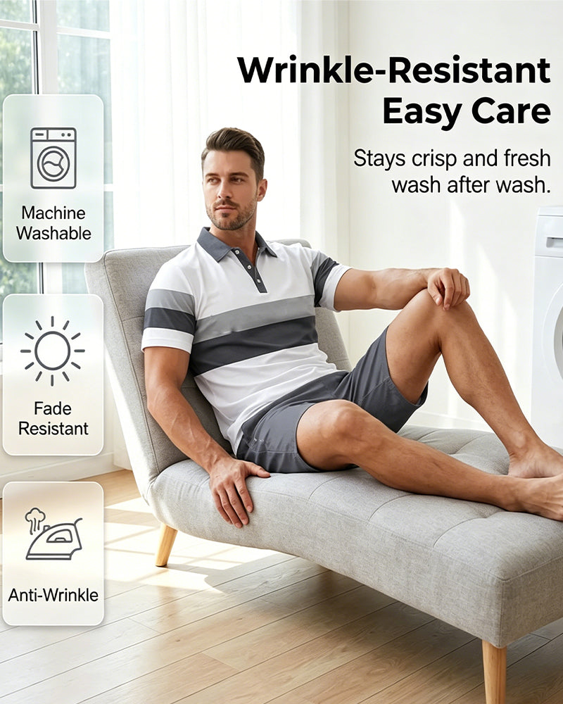 Conjunto de polo a rayas y pantalones cortos para hombre