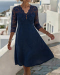 Vestido con escote en V, de encaje, estilo patchwork y corte en A