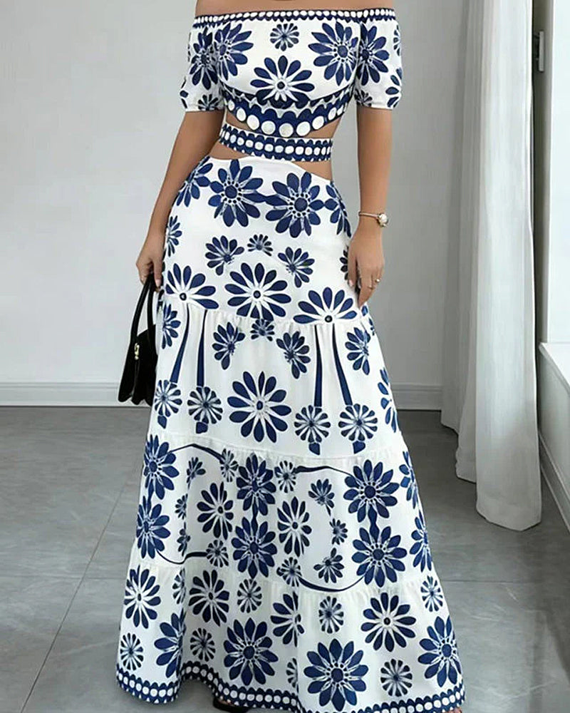 Vestido con hombros al aire y estampado floral