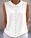 Camiseta de punto tipo gofre con cuello de flores en 3D