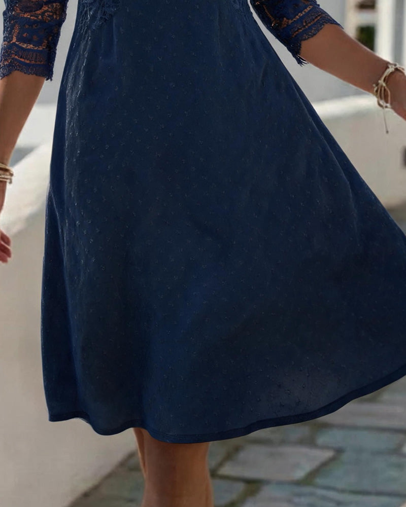 Vestido con escote en V, de encaje, estilo patchwork y corte en A