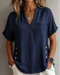 Blusa con cuello en V, manga corta y corte holgado