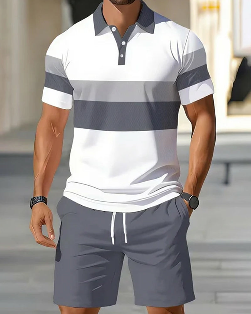 Conjunto de polo a rayas y pantalones cortos para hombre