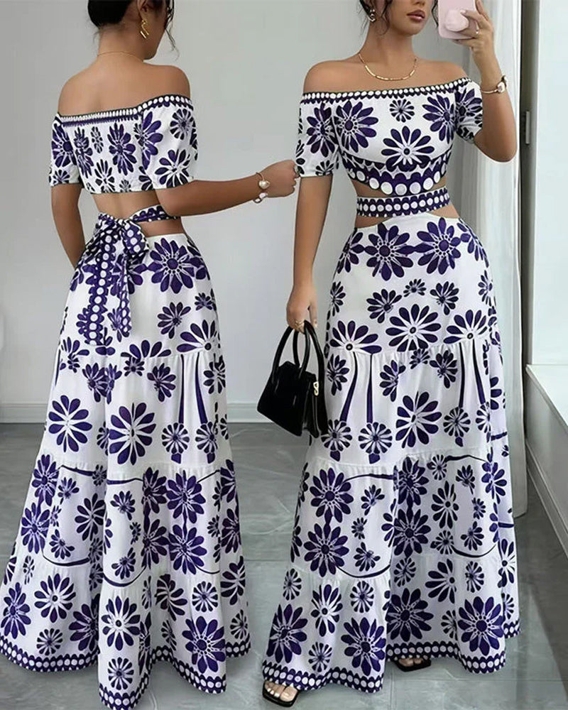 Vestido con hombros al aire y estampado floral