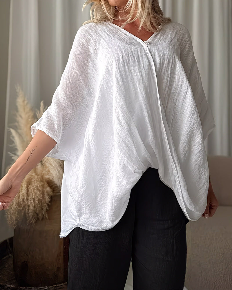 Blusa holgada con mangas de murciélago, lisa