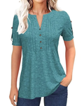 Camiseta plisada tipo Henley de manga corta
