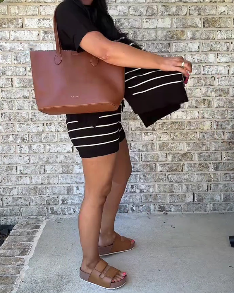 Conjunto de pantalones cortos informales a rayas