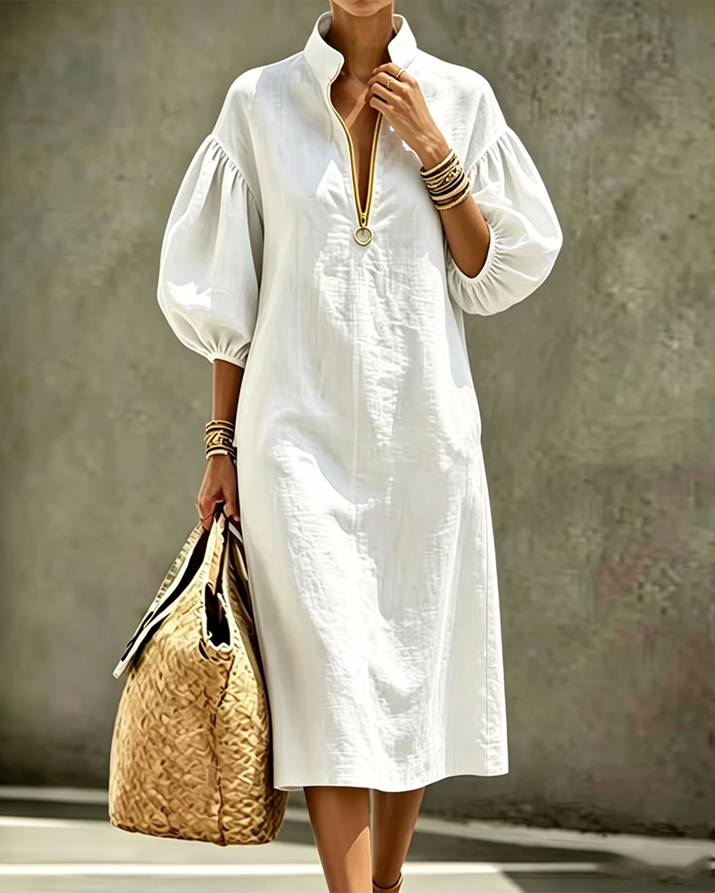 Vestido con mangas acampanadas y media cremallera, estilo camisa