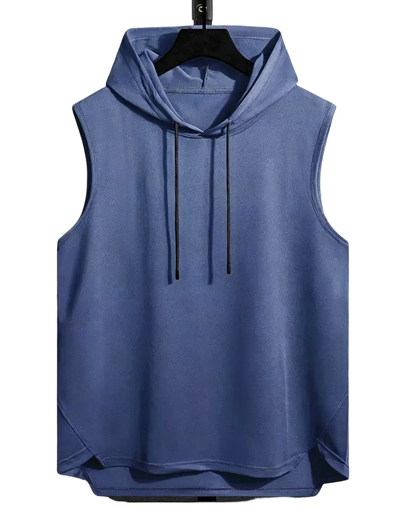 Camiseta deportiva sin mangas con capucha y cordón