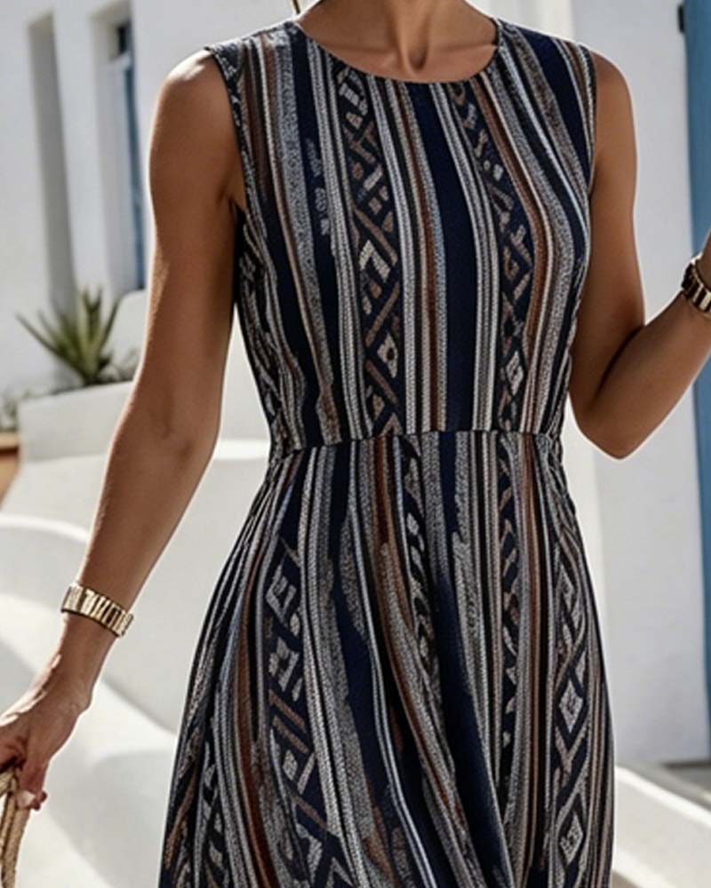 Vestido de escote redondo, sin mangas y de largo midi