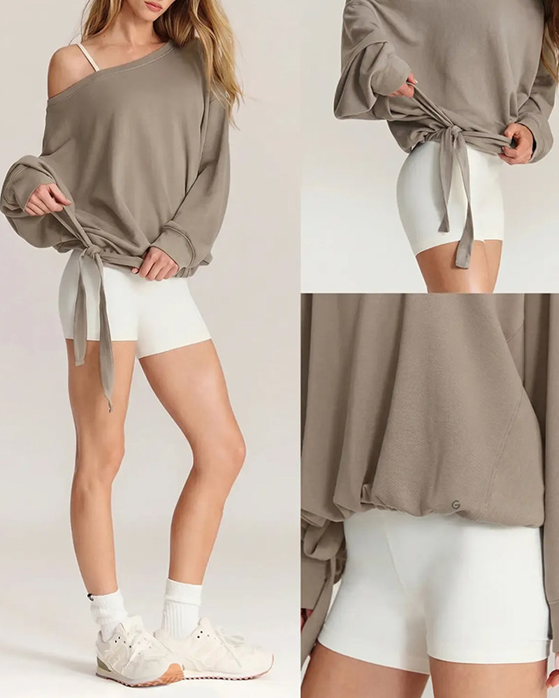 Sudadera de un solo hombro con cordón y corte holgado
