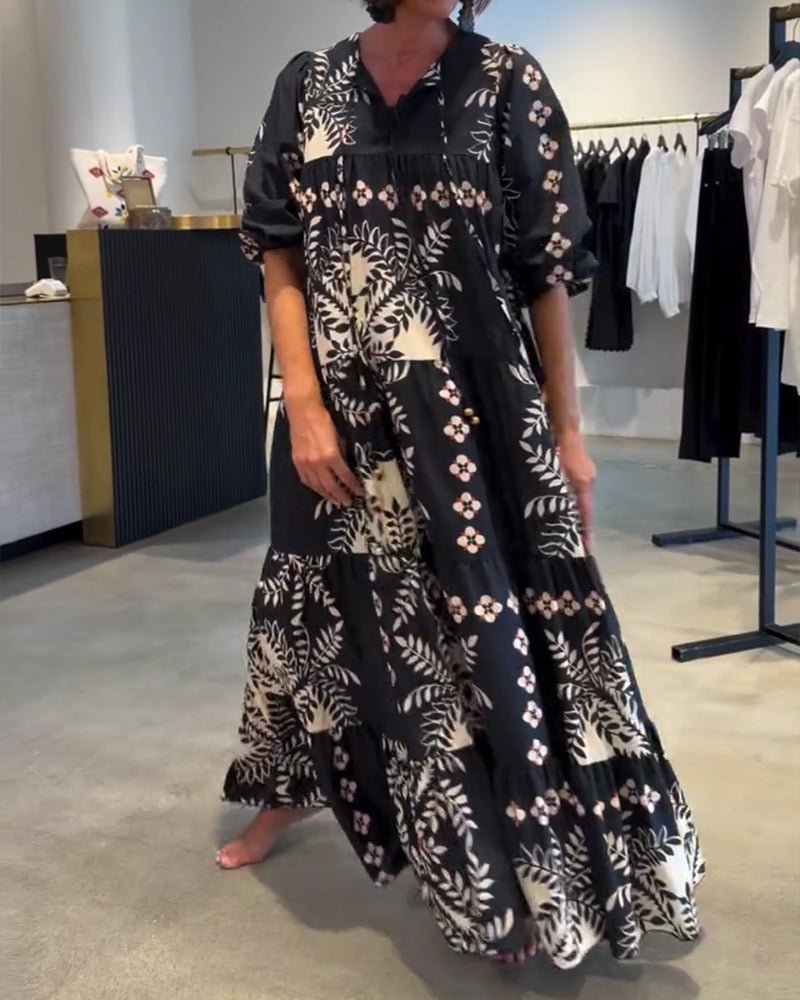 Vestido, corbata, estampado floral, falda amplia, de vacaciones, maxi