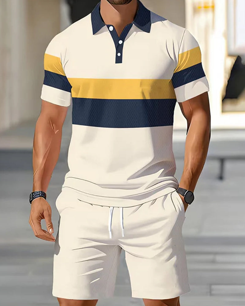 Conjunto de polo a rayas y pantalones cortos para hombre