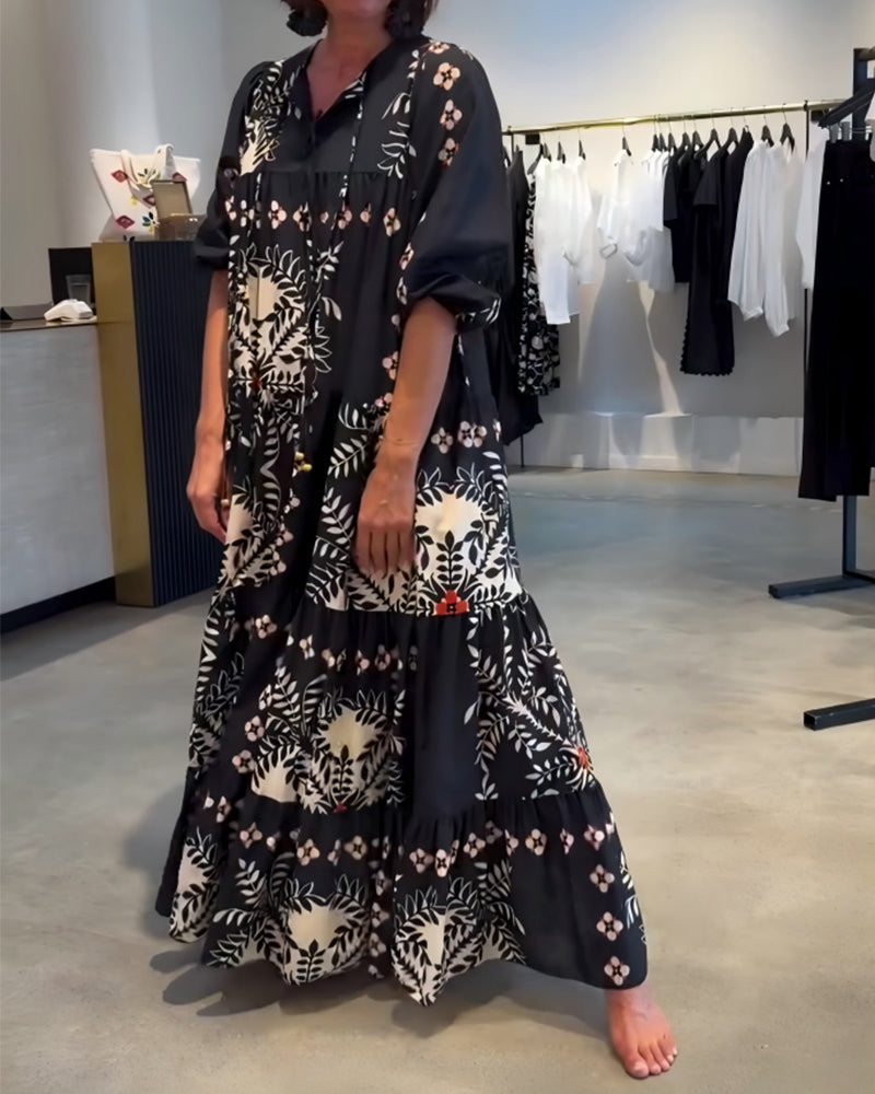 Vestido, corbata, estampado floral, falda amplia, de vacaciones, maxi