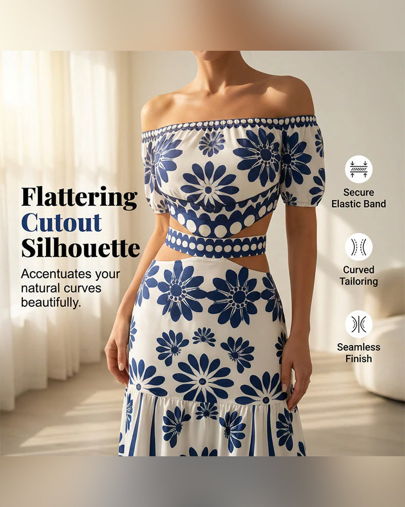 Vestido con hombros al aire y estampado floral