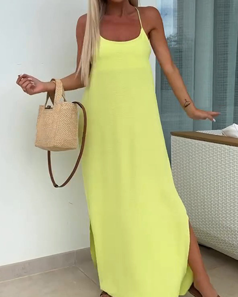 Vestido de cuello redondo, liso y con tirantes