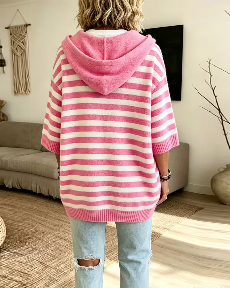 Jersey a rayas, con capucha y mangas tres cuartos holgadas