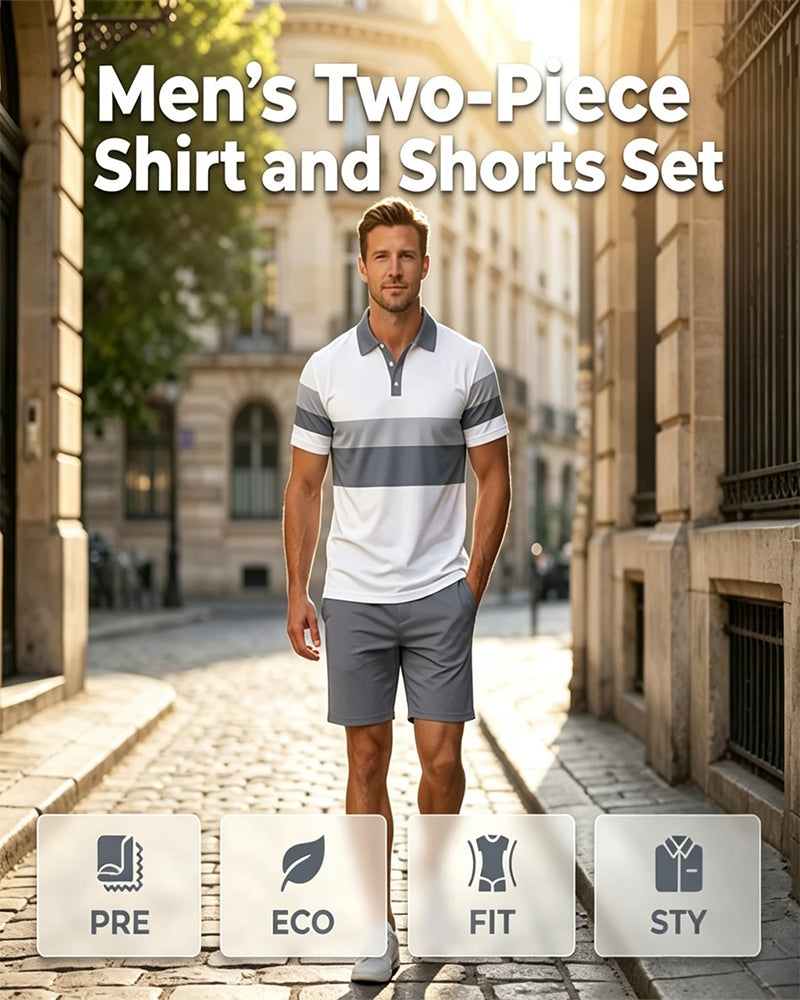 Conjunto de polo a rayas y pantalones cortos para hombre