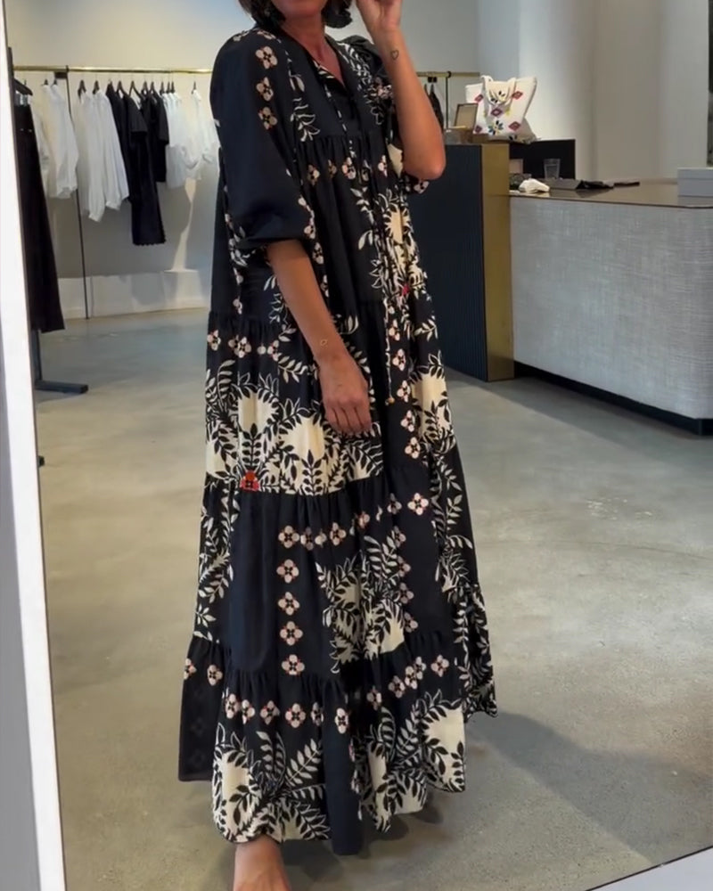 Vestido, corbata, estampado floral, falda amplia, de vacaciones, maxi