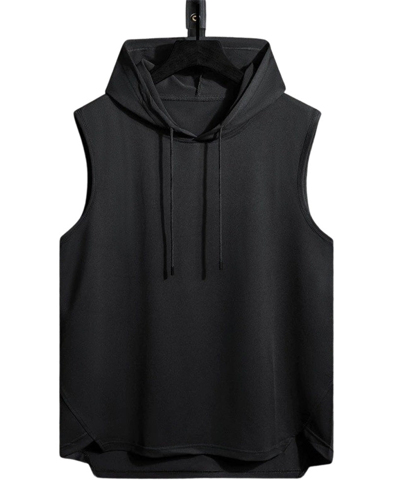 Camiseta deportiva sin mangas con capucha y cordón