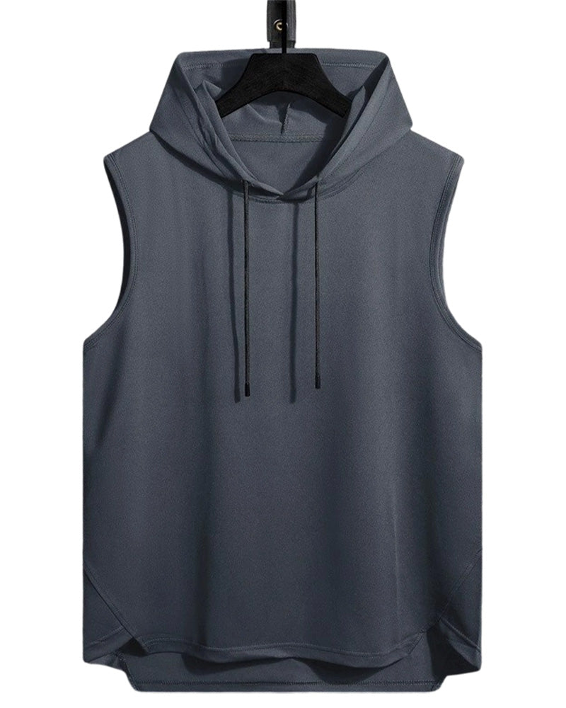 Camiseta deportiva sin mangas con capucha y cordón
