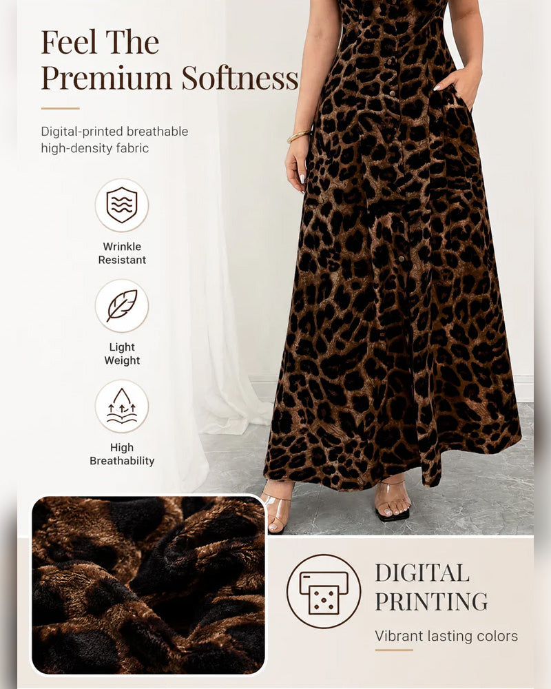 Vestido largo informal con estampado de leopardo