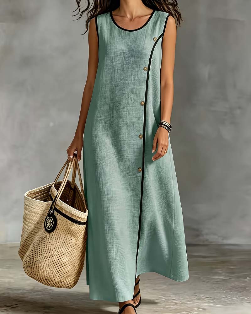 Vestido con contraste en el lateral y botones