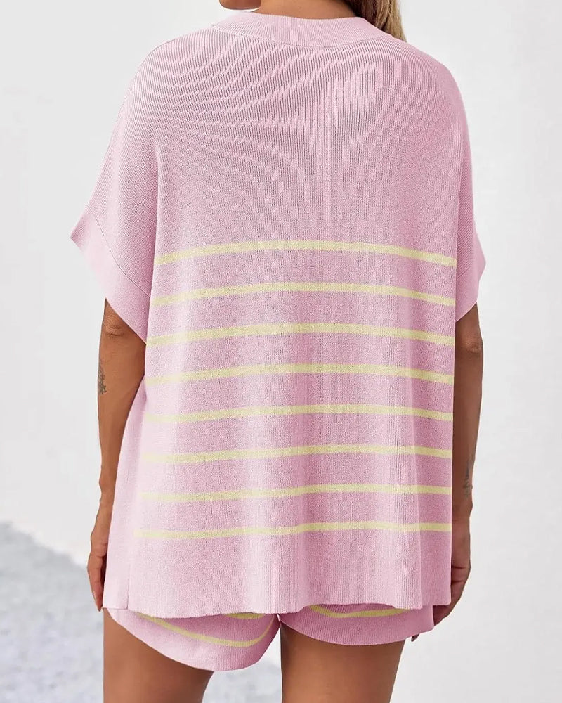 Conjunto de pantalones cortos informales a rayas
