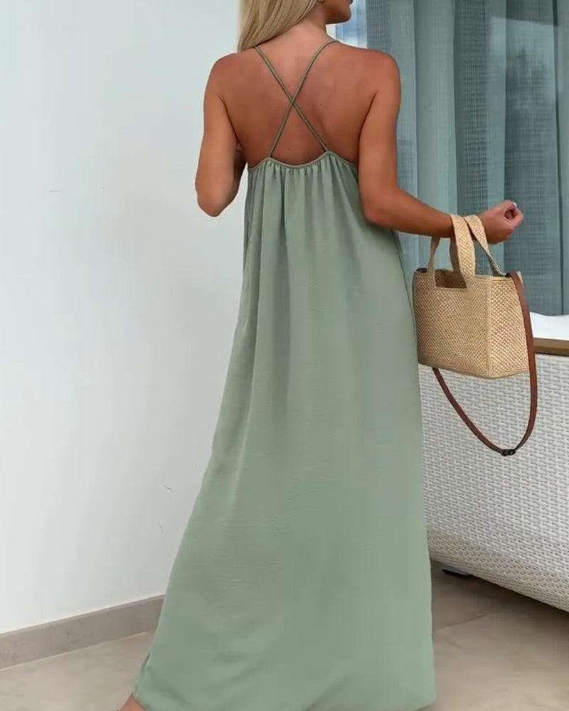 Vestido de cuello redondo, liso y con tirantes
