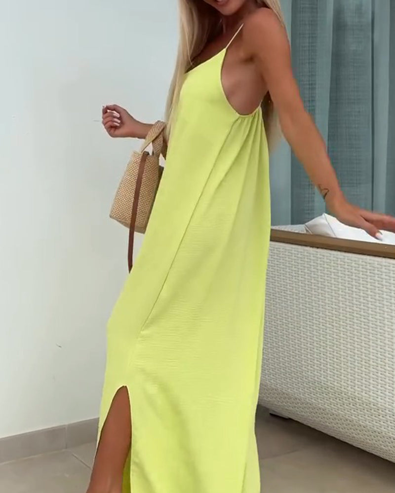 Vestido de cuello redondo, liso y con tirantes