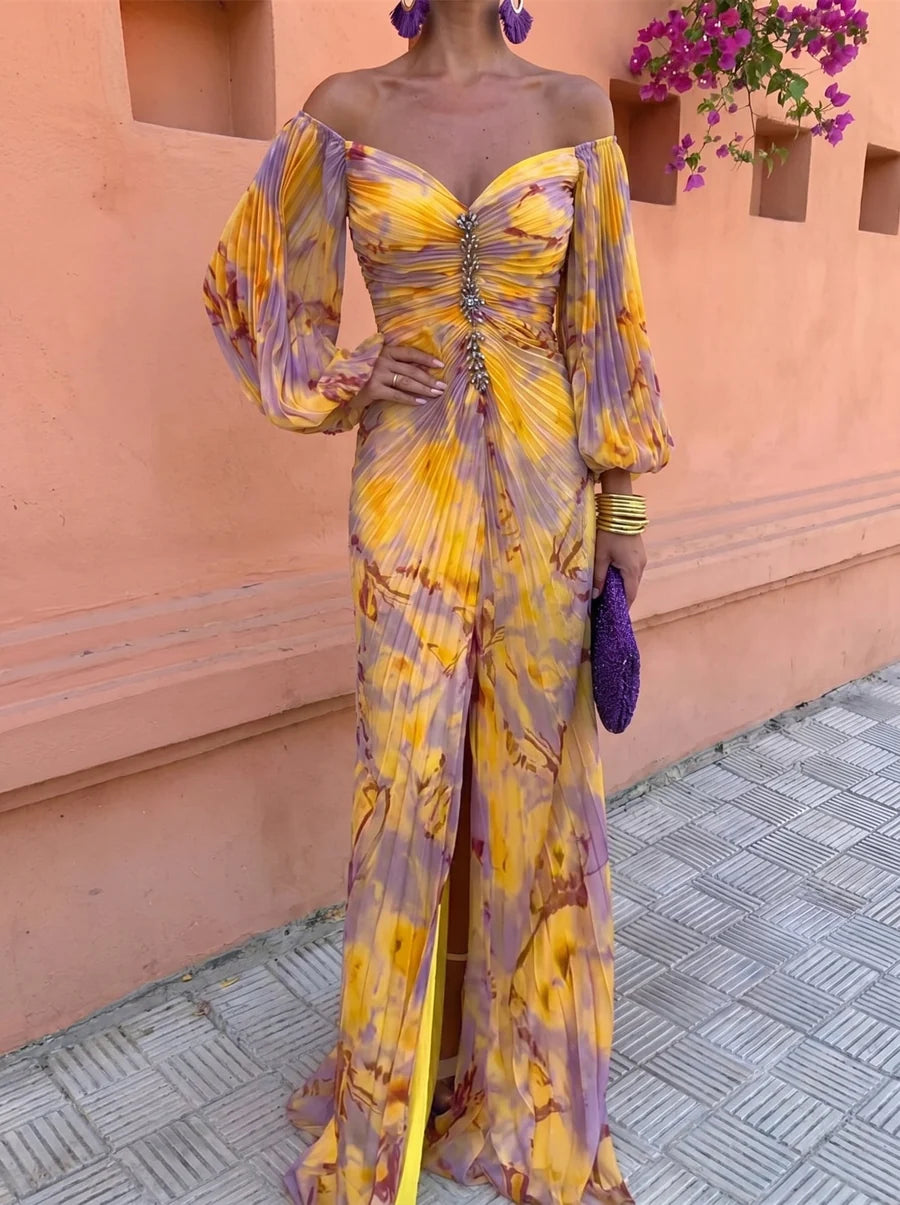Gregoria™ | Vestido largo con estampado floral y escote pronunciado